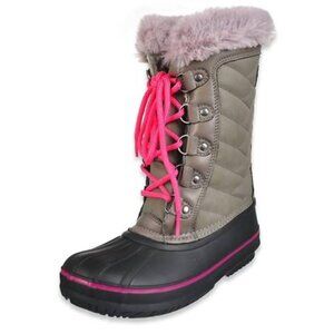 London Fog Girl's Beckenham Snow Boots Waterproof Gray and Pink Size 2